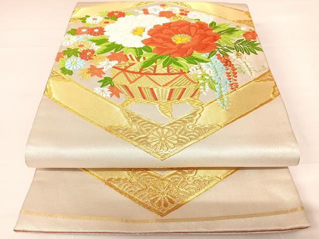 平和屋着物◎六通柄袋帯 唐織 飾花文 金糸 正絹 逸品 AABC4597yx