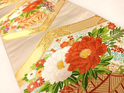 平和屋着物◎六通柄袋帯 唐織 飾花文 金糸 正絹 逸品 AABC4597yx