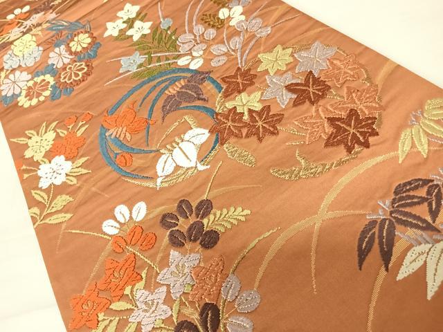 平和屋着物◎六通柄袋帯　唐織　花丸文　金糸　正絹　逸品　AABC4601yx