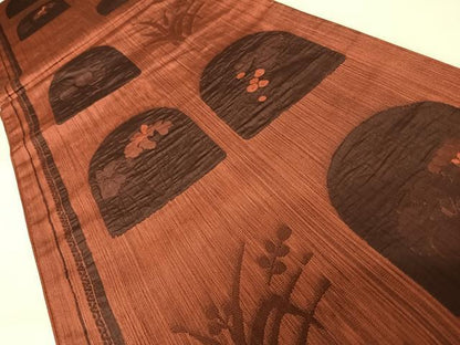 平和屋着物◎六通柄袋帯　草花文　正絹　逸品　AABC4608yx