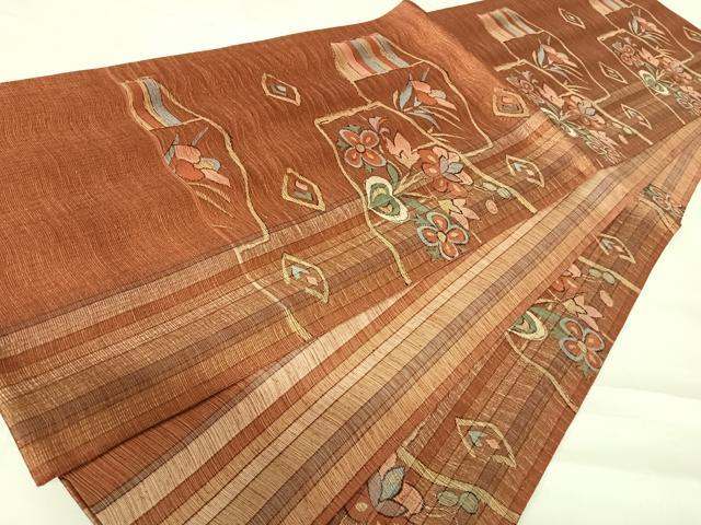 平和屋着物◎六通柄袋帯　更紗花文　金通し地　正絹　逸品　AABC4610yx