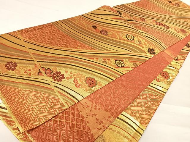 平和屋着物◎佐賀錦　全通柄袋帯　流水花文　金糸　正絹　逸品　AABC4611yx