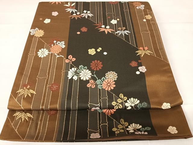 平和屋着物◎六通柄袋帯　唐織　笹竹文　金糸　正絹　逸品　AABC4615yx