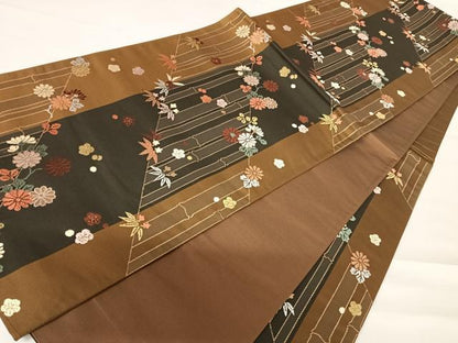 平和屋着物◎六通柄袋帯　唐織　笹竹文　金糸　正絹　逸品　AABC4615yx