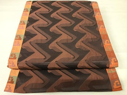 平和屋着物◎六通柄袋帯 幾何学文様 正絹 逸品 AABC4622yx