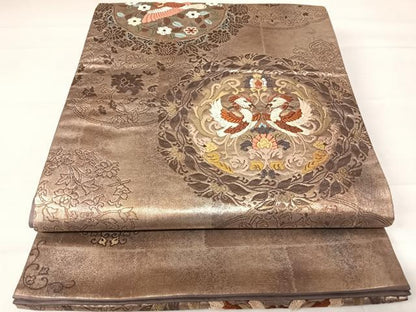 平和屋着物◎六通柄袋帯 唐織 更紗花鳥文 金糸 正絹 逸品 AABC4623yx