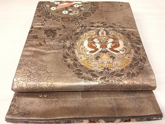 平和屋着物◎六通柄袋帯 唐織 更紗花鳥文 金糸 正絹 逸品 AABC4623yx