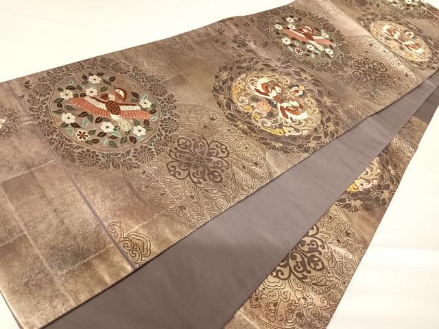 平和屋着物◎六通柄袋帯 唐織 更紗花鳥文 金糸 正絹 逸品 AABC4623yx