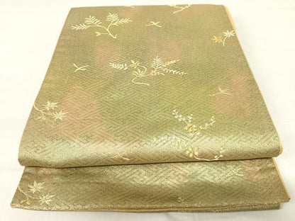平和屋着物◎六通柄袋帯　飛鳥花文　金糸　正絹　逸品　AABC4627yx
