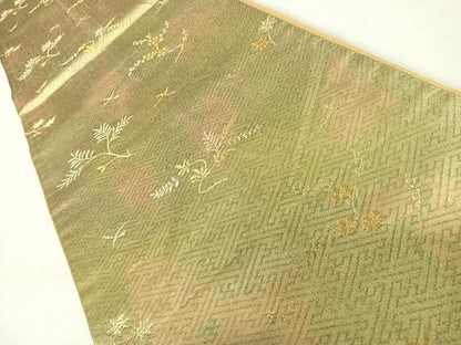 平和屋着物◎六通柄袋帯　飛鳥花文　金糸　正絹　逸品　AABC4627yx