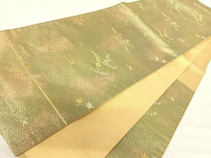 平和屋着物◎六通柄袋帯　飛鳥花文　金糸　正絹　逸品　AABC4627yx