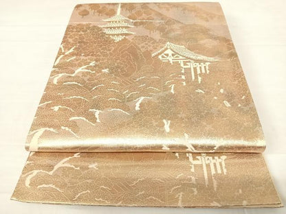 平和屋着物◎六通柄袋帯　京洛百景　東寺　金糸　正絹　逸品　AABC4628yx