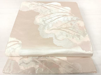 平和屋着物◎六通柄袋帯　道長文　銀糸　正絹　逸品　AABC4631yx