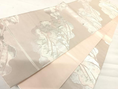平和屋着物◎六通柄袋帯　道長文　銀糸　正絹　逸品　AABC4631yx