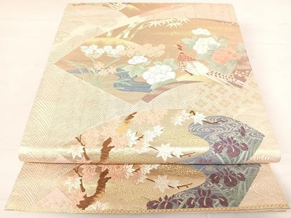 平和屋着物◎六通柄袋帯　唐織　地紙花鳥文　雉　金糸　正絹　逸品　AABC4637yx