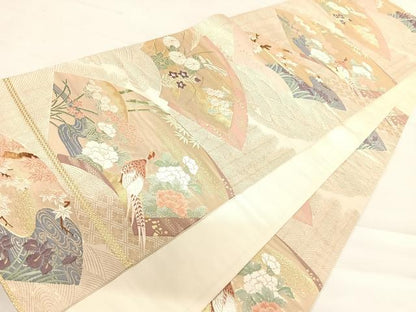 平和屋着物◎六通柄袋帯　唐織　地紙花鳥文　雉　金糸　正絹　逸品　AABC4637yx