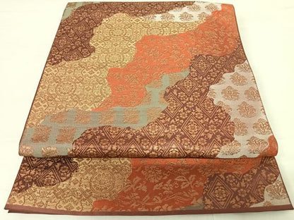 平和屋着物◎六通柄　本袋帯　道長吉祥花文　金糸　正絹　逸品　AABC4645yx