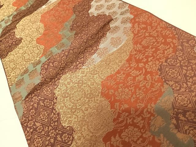 平和屋着物◎六通柄　本袋帯　道長吉祥花文　金糸　正絹　逸品　AABC4645yx