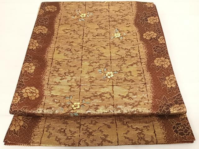 平和屋着物◎六通柄袋帯　石畳花文　金糸　正絹　逸品　AABC4651yx