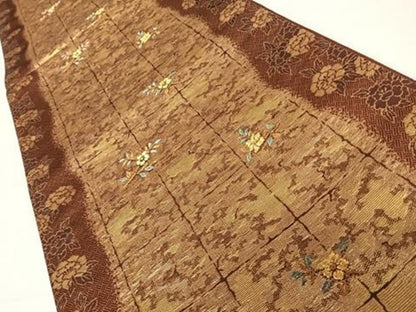 平和屋着物◎六通柄袋帯　石畳花文　金糸　正絹　逸品　AABC4651yx