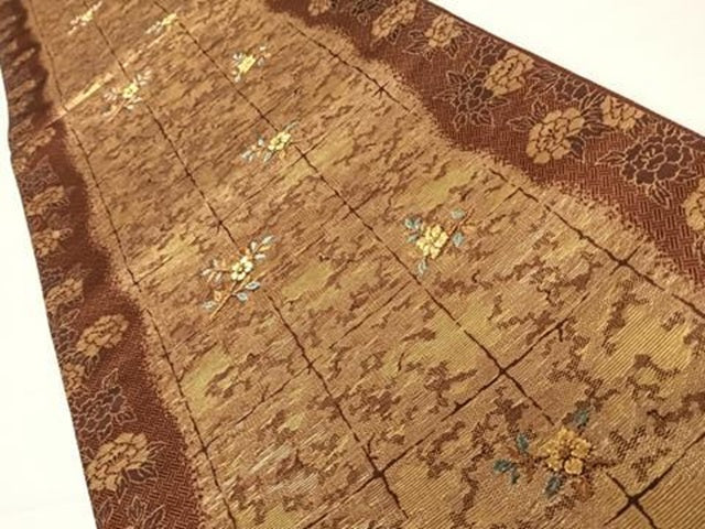 平和屋着物◎六通柄袋帯　石畳花文　金糸　正絹　逸品　AABC4651yx