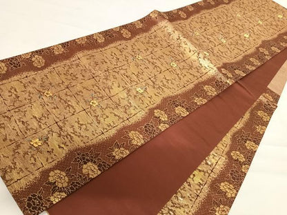 平和屋着物◎六通柄袋帯　石畳花文　金糸　正絹　逸品　AABC4651yx