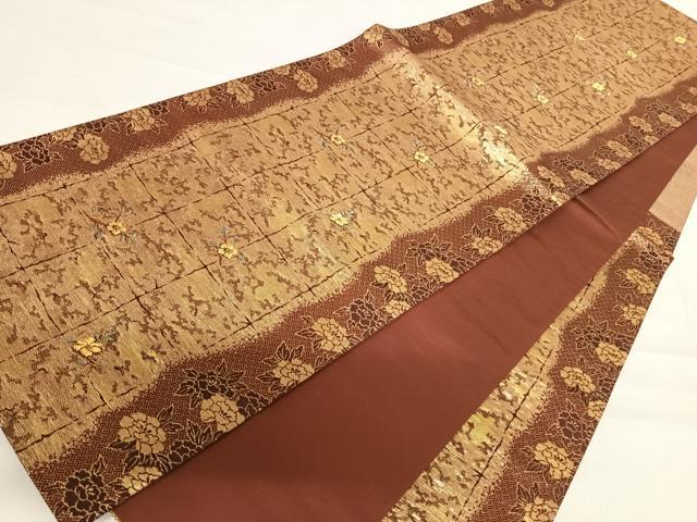 平和屋着物◎六通柄袋帯　石畳花文　金糸　正絹　逸品　AABC4651yx