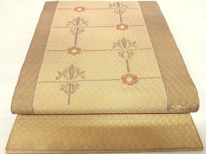 平和屋着物◎佐賀錦　太鼓柄袋帯　幾何学花文　金糸　正絹　逸品　AABC4656yx