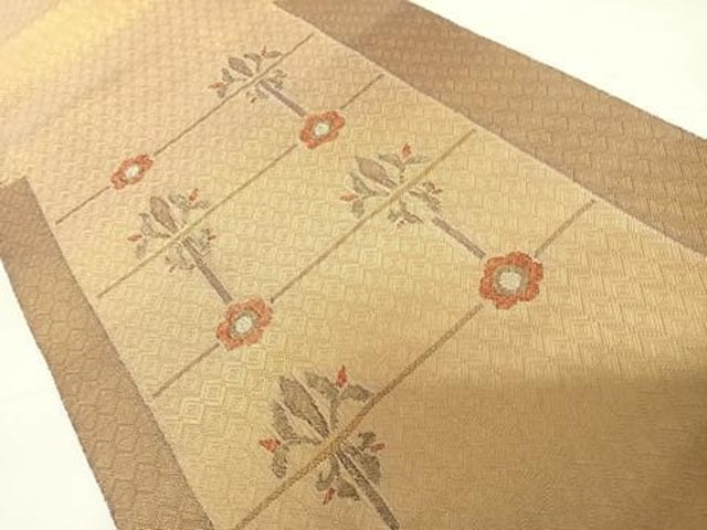 平和屋着物◎佐賀錦　太鼓柄袋帯　幾何学花文　金糸　正絹　逸品　AABC4656yx