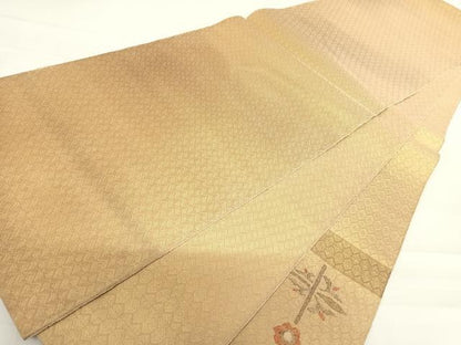 平和屋着物◎佐賀錦　太鼓柄袋帯　幾何学花文　金糸　正絹　逸品　AABC4656yx