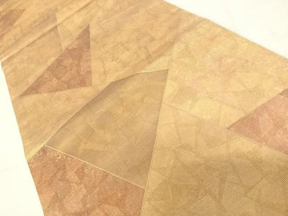 平和屋着物◎六通柄袋帯　切嵌石畳文　金糸　正絹　逸品　AABC4661yx