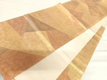 平和屋着物◎六通柄袋帯　切嵌石畳文　金糸　正絹　逸品　AABC4661yx