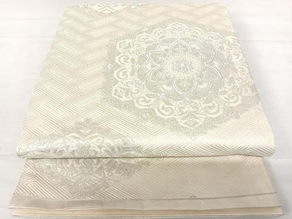 平和屋着物◎六通柄袋帯　正倉院花文　銀糸　正絹　逸品　AABC4663yx