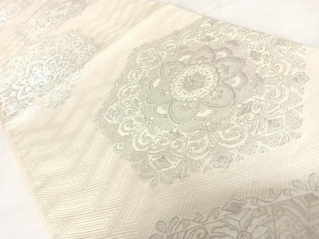 平和屋着物◎六通柄袋帯　正倉院花文　銀糸　正絹　逸品　AABC4663yx