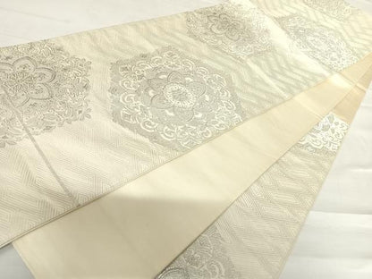 平和屋着物◎六通柄袋帯　正倉院花文　銀糸　正絹　逸品　AABC4663yx