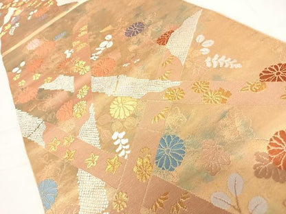 平和屋着物◎六通柄袋帯　竹垣花文　金糸　引箔　正絹　逸品　AABC4667yx