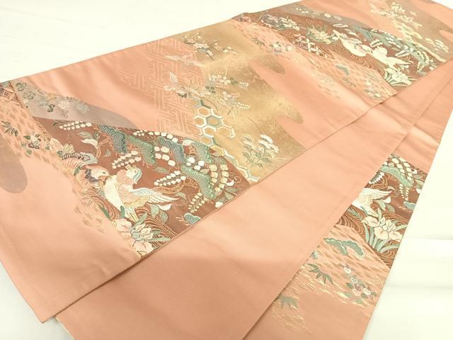 平和屋着物◎六通柄袋帯　鴛鴦吉祥花文　金糸　正絹　逸品　AABC4668yx