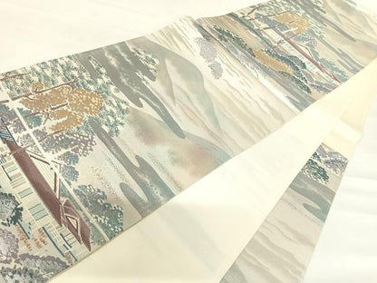 平和屋着物◎六通柄袋帯　洛西桂離宮　名勝百景　銀糸　正絹　逸品　AABC4672yx
