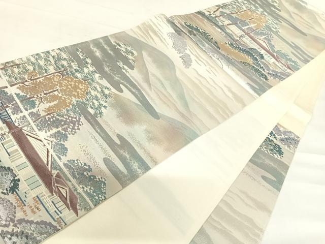 平和屋着物◎六通柄袋帯　洛西桂離宮　名勝百景　銀糸　正絹　逸品　AABC4672yx