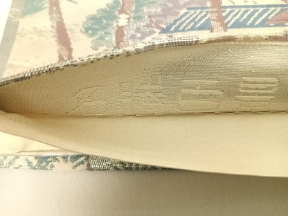 平和屋着物◎六通柄袋帯　洛西桂離宮　名勝百景　銀糸　正絹　逸品　AABC4672yx