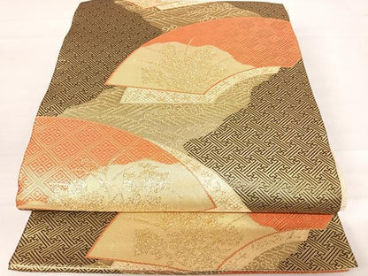平和屋着物◎佐賀錦　全通柄袋帯　地紙花文　黒地　金糸　正絹　逸品　AABC4675yx