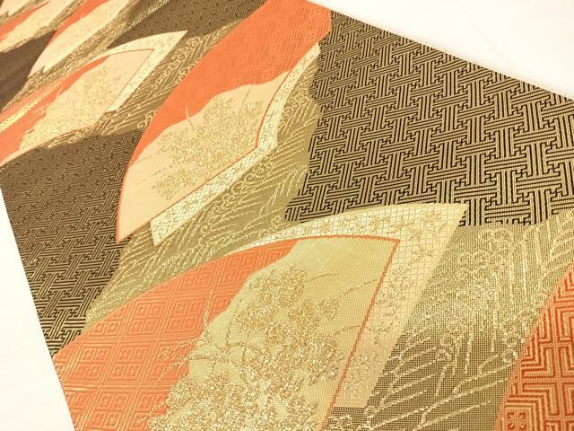 平和屋着物◎佐賀錦　全通柄袋帯　地紙花文　黒地　金糸　正絹　逸品　AABC4675yx