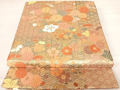 平和屋着物◎六通柄袋帯　草花文　金糸　正絹　逸品　AABC4678yx