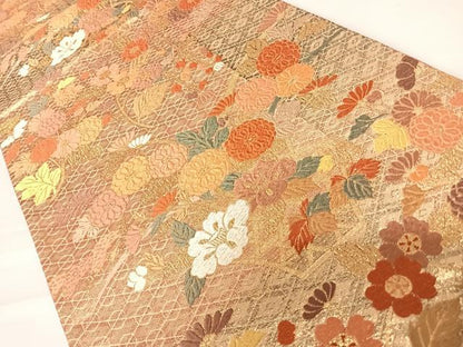 平和屋着物◎六通柄袋帯　草花文　金糸　正絹　逸品　AABC4678yx