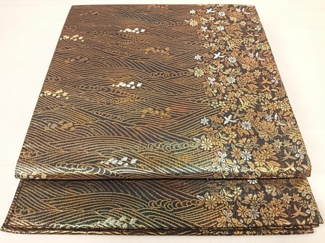 平和屋着物◎六通柄袋帯　立波花鳥文　金銀糸　正絹　逸品　AABC4686yx