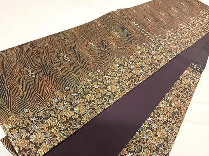 平和屋着物◎六通柄袋帯　立波花鳥文　金銀糸　正絹　逸品　AABC4686yx