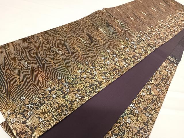 平和屋着物◎六通柄袋帯　立波花鳥文　金銀糸　正絹　逸品　AABC4686yx