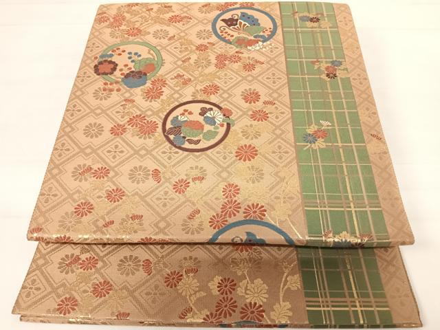 平和屋着物◎六通柄袋帯　花蝶丸文　金糸　正絹　逸品　AABC4687yx