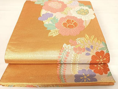 平和屋着物◎佐賀錦　六通柄袋帯　花丸文　金糸　正絹　逸品　AABC4688yx