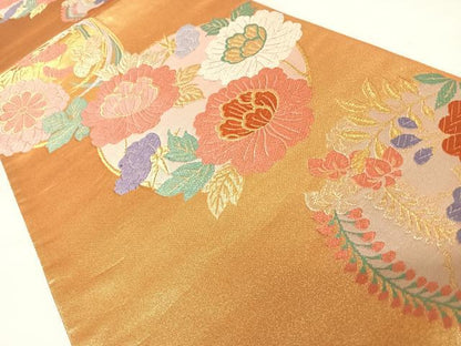 平和屋着物◎佐賀錦　六通柄袋帯　花丸文　金糸　正絹　逸品　AABC4688yx